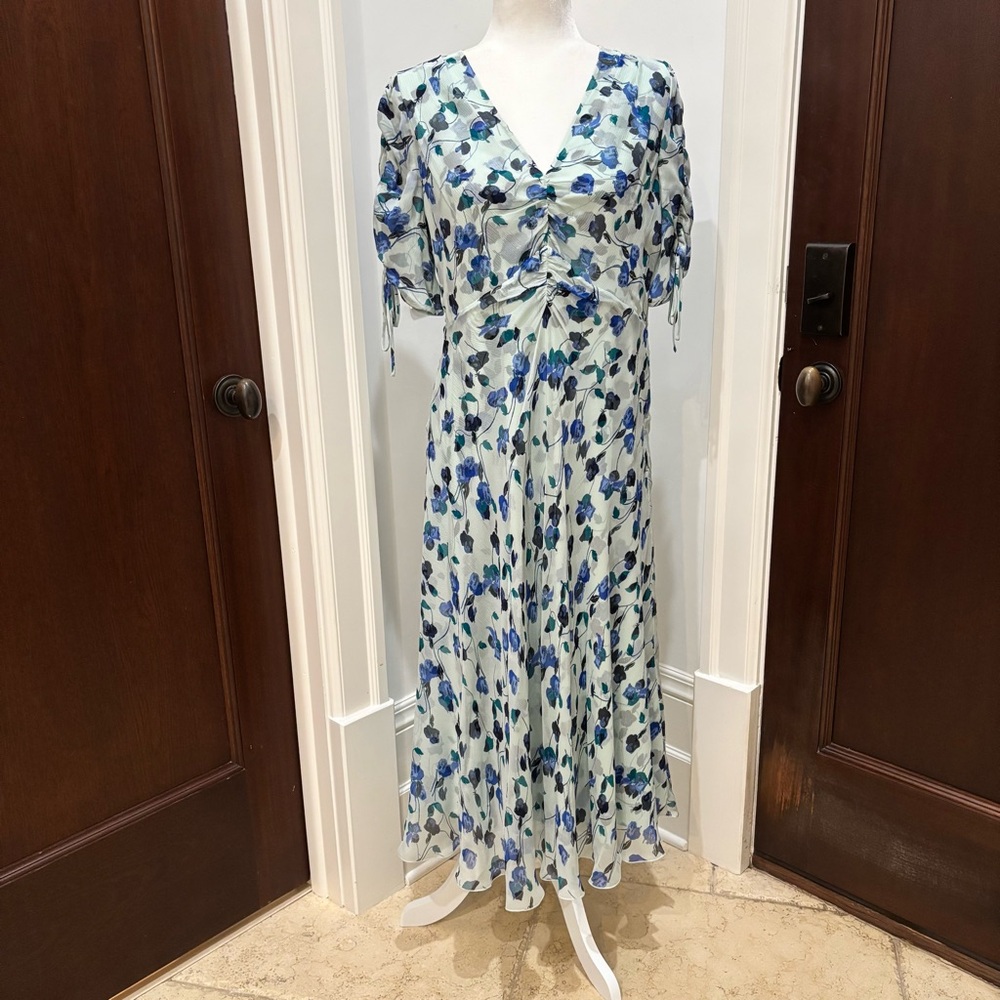 Diane Von Furstenberg Blue Flutter Sleeve Midi Dress